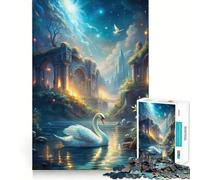 Puzzle Cigno in un paesaggio fantastico con rovine per ragazzi, 1000 pezzi, gioco stimolante e rilassante, taglio liscio, 50x75cm