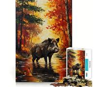 Puzzle "Cinghiale in un bosco autunnale" da 1000 pezzi Gioco stimolante per la mente,incastro perfetto,ideale per il relax in casa (50x75cm)