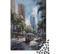 Puzzle Città Tropicale, Tram Vintage, 1000 Pezzi Carta Riciclata per Adulti e Oltre i 12 Anni, Gioco Familiare Divertente e Stimolante in Pezzi 70x50cm/1000pcs