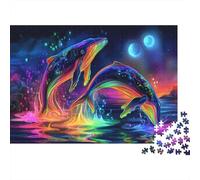Puzzle Classico Da 1000 Pezzi Whale Per Adulti, Cartone Resistente, A Neon Dream of Whales Dancing Above The Ocean Regalo Antistress Per La Casa, 38x26cm/1000pcs