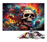 Puzzle colorati a forma di teschio da 1000 pezzi per adulti, in cartone, per decorazioni per la casa, allenamento del cervello e regali per le feste, 26X38CM/10,23x14,96 pollici.