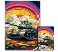 Puzzle colorati Art Tank per adulti, puzzle in legno da 1000 pezzi, rompicapo impegnativo per adolescenti, divertente serata di giochi in famiglia, 50x75CM/19,68x29,52 pollici
