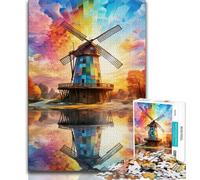Puzzle colorati con mulini a vento da 1000 pezzi, regalo per adulti, per ammazzare il tempo durante le vacanze Ogni pezzo è unico Gioco divertente e stimolante per tutta la famiglia (38x26cm)