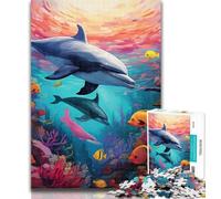 Puzzle colorati da 1000 pezzi con motivo a delfini per adolescenti, ideali come regalo per tutta la famiglia, adatti per bambini di età compresa tra 75x50cm e 14 anni