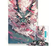 Puzzle colorato con drago al neon in stile anime per ragazzi, 1000 pezzi, per rafforzare la memoria, alleviare lo stress e creare un'opera d'arte da parete con bordi netti (38x52cm)