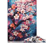 Puzzle colorato con fantasia psichedelica di fiori di ciliegio, decorazione unica per la casa, puzzle in cartone riciclato al 100%, regalo di Natale per adulti (75x50 cm)