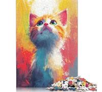 Puzzle colorato con gattino dallo sguardo divertente, attività da fare a casa, puzzle di cartone di alta qualità per adulti e adolescenti, regali per la festa del papà, 1000 pezzi (26x38 cm)
