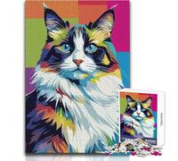 Puzzle colorato con ritratto di gatto Ragdoll Pop Art per adolescenti, 1000 pezzi Esperienza di apprendimento attraverso il gioco Regalo sentito per occasioni speciali Dimensioni: 38x52cm