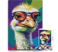 Puzzle colorato con ritratto di struzzo con occhiali, 1000 pezzi, gioco divertente per lo sviluppo cognitivo, regalo speciale per una celebrazione premurosa, dimensioni 50x75cm