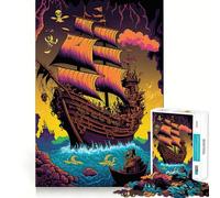 Puzzle colorato da 1000 pezzi a tema nave pirata per ragazzi, ideale per migliorare la memoria, per un gioco rilassante e di facile utilizzo Decorazione murale (38x26cm)