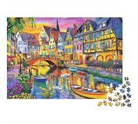 Puzzle colorato da 1000 pezzi con città sul canale, tramonto, porto e case, per adulti, giochi educativi, decorazione per la casa, difficile, stimolante, per compleanno maschile e femminile, 52x38cm
