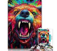 Puzzle colorato da 1000 pezzi con orso bruno per adulti, giocattoli educativi per l'apprendimento, giochi per famiglie con poster abbinato e foglio di quiz 38x26cm