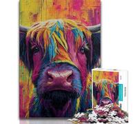 Puzzle colorato da 1000 pezzi raffigurante una mucca delle Highlands, per adulti e adolescenti, sfida difficile e antistress, ideale come regalo per tutta la famiglia, 38x26cm