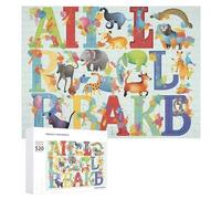 Puzzle colorato dell'alfabeto degli animali per adulti, 520 pezzi, puzzle unico in legno, regalo impegnativo per serate di gioco in famiglia, 38 x 50 cm