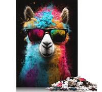 Puzzle colorato di alpaca con occhiali, 100% in cartone riciclato, per bambini o bambine, regalo di Natale, 1000 pezzi (75x50 cm)
