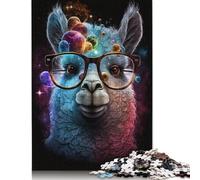 Puzzle colorato di alpaca con occhiali, giochi creativi, puzzle in cartone riciclato al 100%, per adulti, regali di Natale, 1000 pezzi (75x50 cm)
