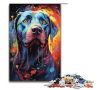 Puzzle colorato psichedelia con cani al neon 1000 pezzi in legno per adulti e bambini dai 12 anni in su puzzle per divertimento in famiglia 1000 pezzi (38x26 cm)