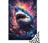 Puzzle colorato psichedelico raffigurante uno squalo, in carta riciclata al 100%, rettangolare, per bambini e bambine, regalo di Natale, 1000 pezzi (75x50 cm).