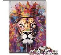 Puzzle colorato raffigurante un leone, 1000 pezzi, per adolescenti e adulti, antistress, per ammazzare il tempo durante le vacanze, con poster abbinato e foglio di quiz (50x75cm)