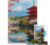 Puzzle con 1000 fiori di ciliegio e la bellezza del tempio,taglio preciso,arte,logica,gioco di pensiero,gioco tranquillo,attività per compleanno (50x75cm)