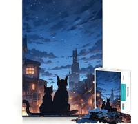 Puzzle con 1000 gatti che osservano un paesaggio notturno cittadinoTaglio precisoGioco di logica e pensiero creativoAttività rilassante per il compleanno (38x26cm)