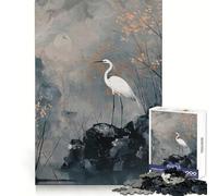 Puzzle con airone bianco in un paesaggio nebbioso per ragazzi, 1000 pezzi, benessere mentale, rilassante, divertente, a incastro perfetto, (38x26cm)