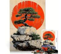Puzzle con albero bonsai e sole rosso, 1000 pezzi, esercizio per la mente, passatempo rilassante, taglio di precisione, regalo di Natale unico (50x75cm)
