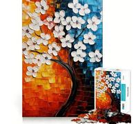 Puzzle con albero in fiore bianco,1000 pezzi,divertente da giocare,senza sbavature,con tagli precisi,portatile,ideale per i viaggi (38x26cm)