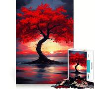 Puzzle con albero rosso e tramonto per ragazzi, 1000 pezzi, stimola la memoria, rilassante e divertente, taglio di alta qualità, regalo elegante (50x75cm)