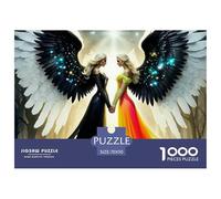 Puzzle con ali d'angelo per adulti: due angeli (ali nere/arcobaleno) con volti, giochi educativi per tutta la famiglia, donne, 70x50 cm/1000 pezzi
