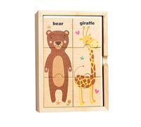 Puzzle con animali in legno, Gioco di abbinamento in legno, Giocattolo educativo con mollette con funzione di sicurezza, Puzzle per apprendimento in età prescolare, Gioco in con struttura robust