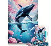 Puzzle con balena che emerge e paesaggio marino floreale,1000 pezzi,divertente per allenare la mente,con componenti robusti e ben definiti,ideale per il tempo libero in casa (38x26cm)