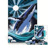 Puzzle con balena che salta dalle onde,effetto vetrata,1000 pezzi,divertente da giocare,senza sbavature,con tagli precisi,portatile e adatto ai viaggi (50x75cm)