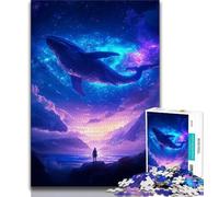 Puzzle con balene che saltano fuori per adolescenti, antistress per ammazzare il tempo durante le vacanze, con poster abbinato e foglio di quiz (38x26cm)