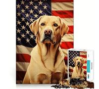 Puzzle con bandiera americana e labrador,1000 pezzi,gioco stimolante per la mente,incastro perfetto,intrattenimento domestico confortevole per tutti (38x52cm)