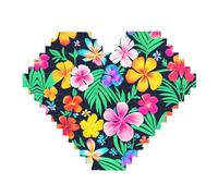 Puzzle con blocchi di mattoni da costruzione con stampa di fiori colorati - puzzle a forma di cuore con immagini, puzzle in legno
