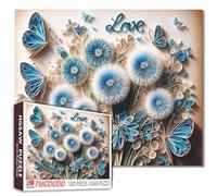Puzzle con bouquet di dente di leone blu, 1000 pezzi, per adulti, bella farfalla foglia, piante, puzzle divertente e impegnativo, gioco di famiglia, relax, intrattenimento, attività di intrattenimento