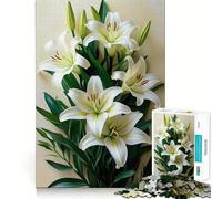 Puzzle con bouquet di gigli bianchi per ragazzi,1000 pezzi,gioco di memoria divertente,superficie liscia e senza sbavature,regalo di compleanno,rompicapo (50x75cm)