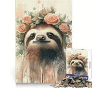 Puzzle con bradipo e corona di fiori per ragazzi, 1000 pezzi, rompicapo rilassante, divertente, artistico, da assemblare, regalo adorabile 38x52cm
