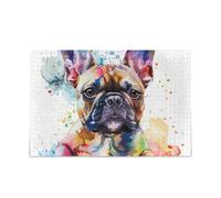Puzzle con bulldog francese ad acquerello, idea regalo fai da te, con borsa portaoggetti in rete, divertente attività familiare, 1000 pezzi