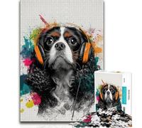 Puzzle con cane che indossa le cuffie 1000 pezzi regalo per adulti idea regalo di compleanno per adulti gioco per famiglie e hobby (50x75cm)