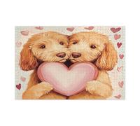 Puzzle con cane scarabocchio dorato, per uomini e donne, 1000 pezzi, puzzle decorativi a forma di cuore carino per San Valentino, decorazioni per animali domestici, regalo per feste in famiglia