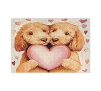 Puzzle con cane scarabocchio dorato, per uomini e donne, 300 pezzi, puzzle decorativi a forma di cuore carino per San Valentino, decorazioni per animali domestici, regalo per feste in famiglia
