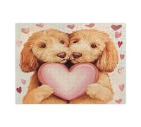 Puzzle con cane scarabocchio dorato, per uomini e donne, 500 pezzi, puzzle decorativi a forma di cuore carino per San Valentino, decorazioni per animali domestici, regalo per feste in famiglia