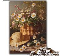 Puzzle con cappello e cesto di fiori per adolescenti, giochi educativi, decorazioni per la casa, regalo di compleanno, regali, arte murale (70x100cm)