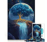 Puzzle con cascata di alberi blu e dorati dai colori vivaci per ragazzi,1000 pezzi,gioco stimolante per la mente,montaggio sicuro e attività di gruppo per i propri cari (50x75cm)