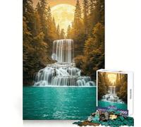 Puzzle con cascata e paesaggio boschivo illuminato dalla luna per ragazzi, 1000 pezzi, esercizio di logica, momenti di relax, bordi netti, (38x52cm)