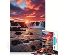 Puzzle con cascata e tramonto,1000 pezzi,divertente da giocare,senza sbavature,con pezzi ben tagliati,portatile e adatto ai viaggi (50x75cm)