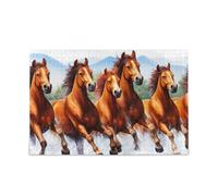 Puzzle con cavalli marroni, idea regalo fai da te, con borsa in rete, per adulti e famiglie, 1000 pezzi