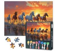 Puzzle con cavalli per adulti, 1000 pezzi, puzzle impegnativi, 1000 pezzi, tramonto, spiaggia, adulti, opera d'arte per la decorazione della casa (70 x 50 cm)
